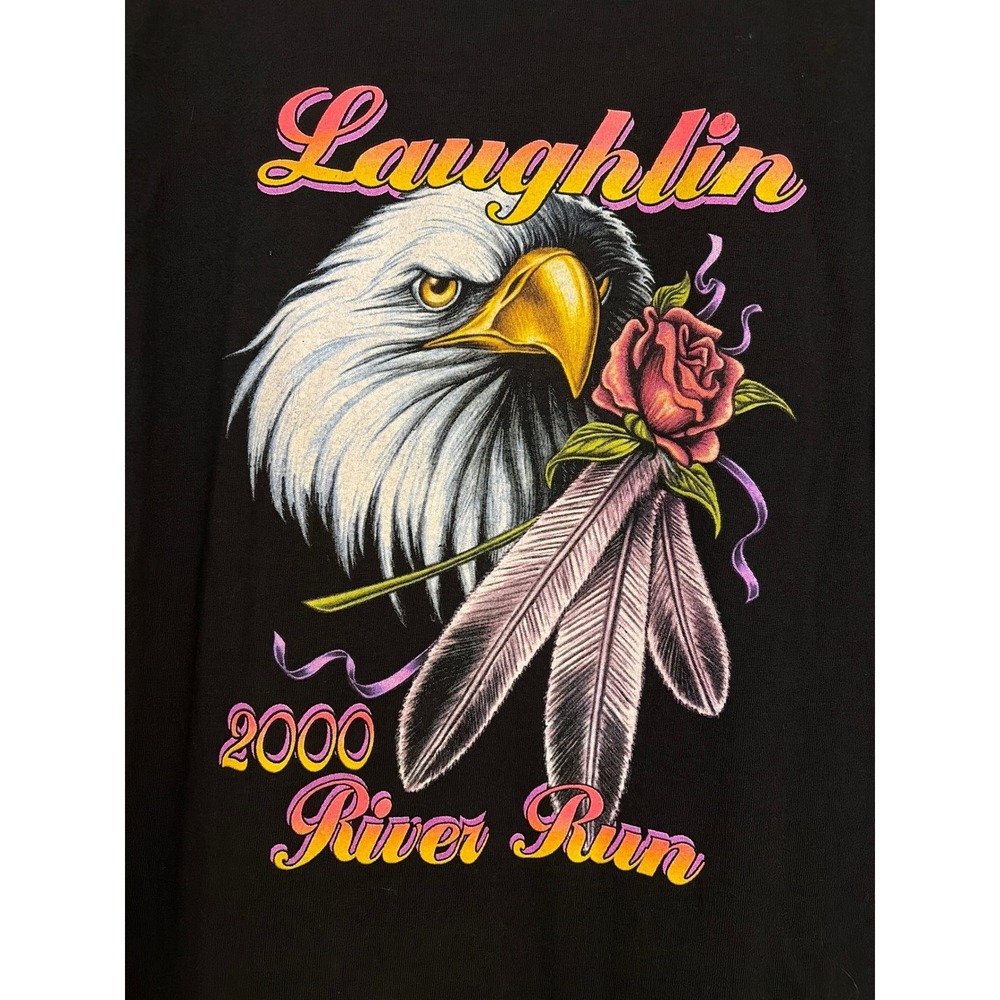 Y2K Fruit of the Loom T-Shirt Women XL Black 2000 Laughlin River Run Biker USA